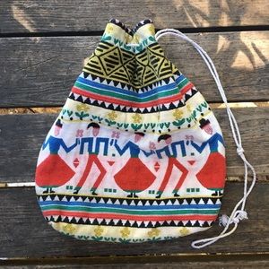 Vintage Folk Art Bucket Bag Knapsack Purse